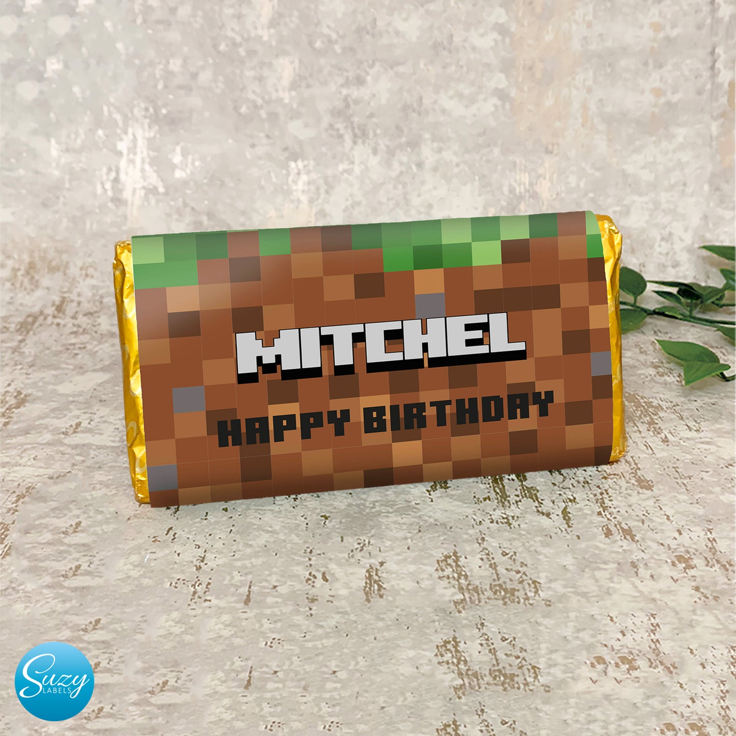 Minecraft Themed Personalised Birthday Gift Chocolate Label