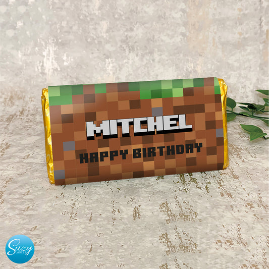 Minecraft Themed Personalised Birthday Gift Chocolate Label