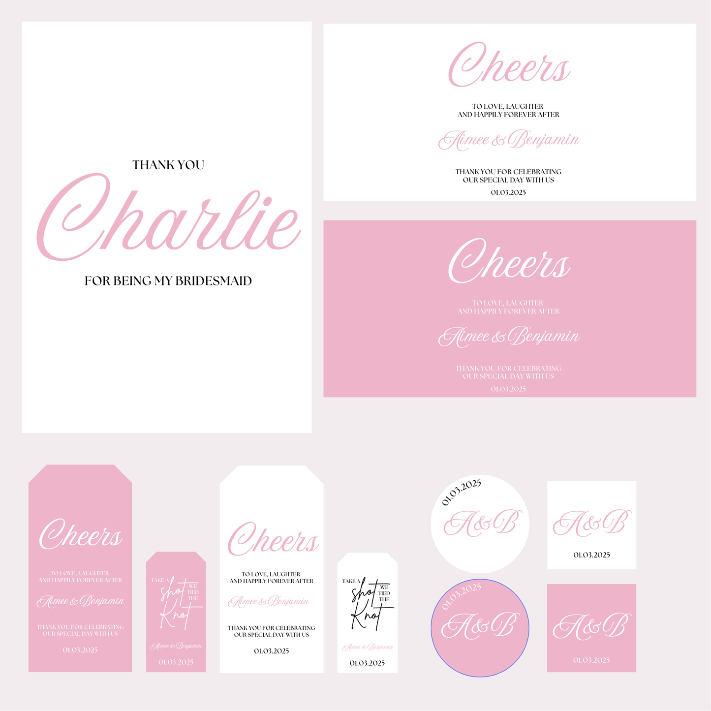 DIY Pink Rose Wedding Stationery Bundle Template