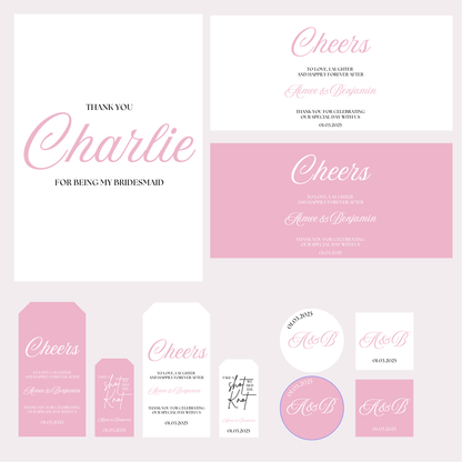 DIY Pink Rose Wedding Stationery Bundle Template