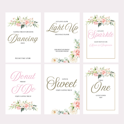 DIY Pink Rose Wedding Stationery Bundle Template