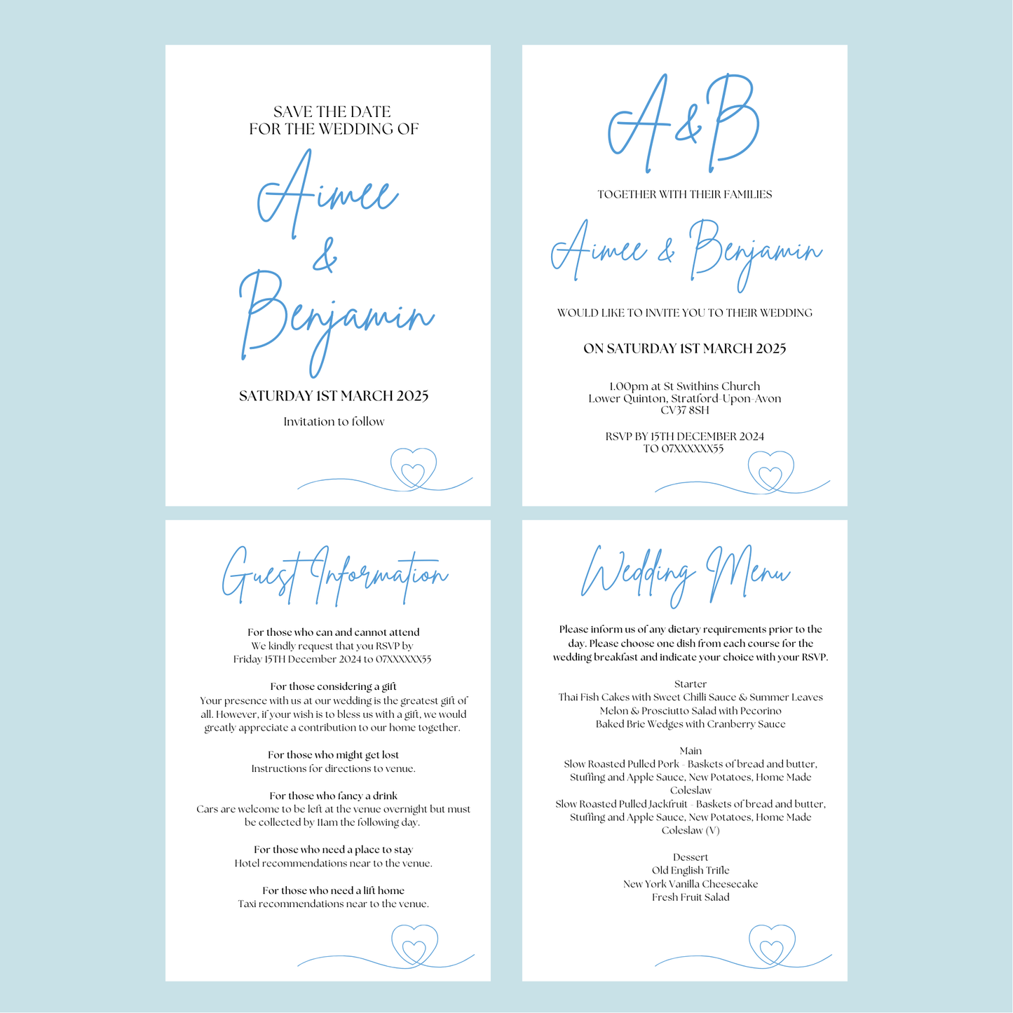 DIY Minimalist Elegant Wedding Stationery Bundle Template