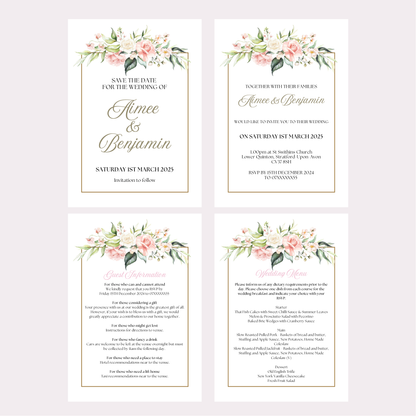 DIY Pink Rose Wedding Stationery Bundle Template