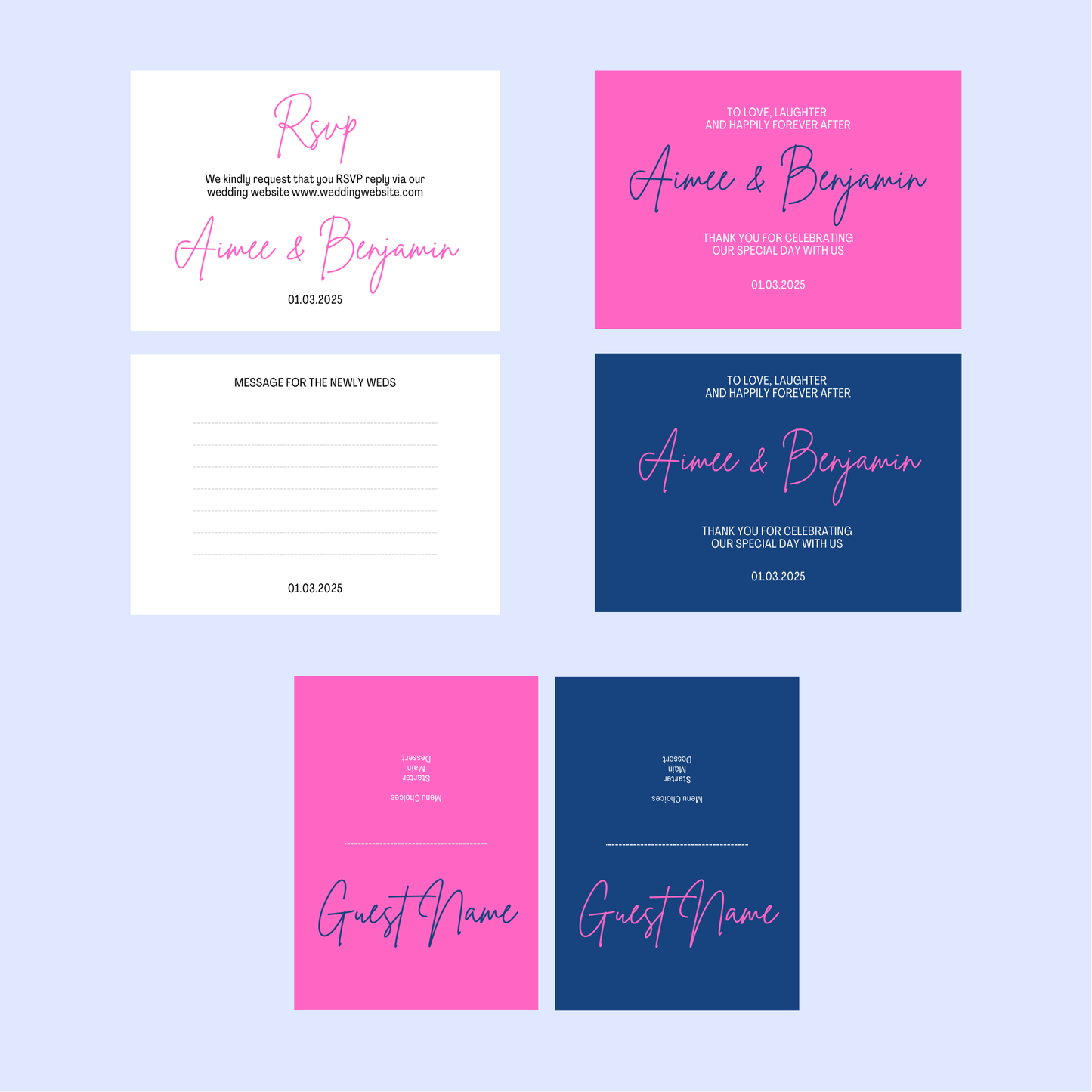 DIY Navy Pink Wedding Stationery Bundle Template