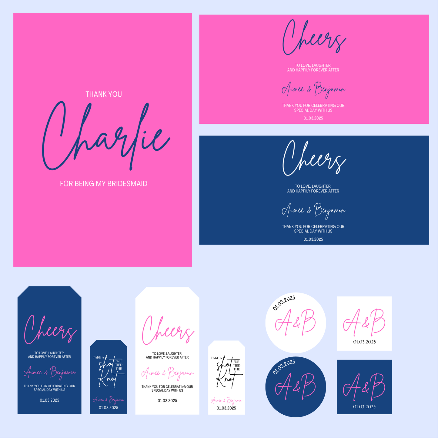 DIY Navy Pink Wedding Stationery Bundle Template