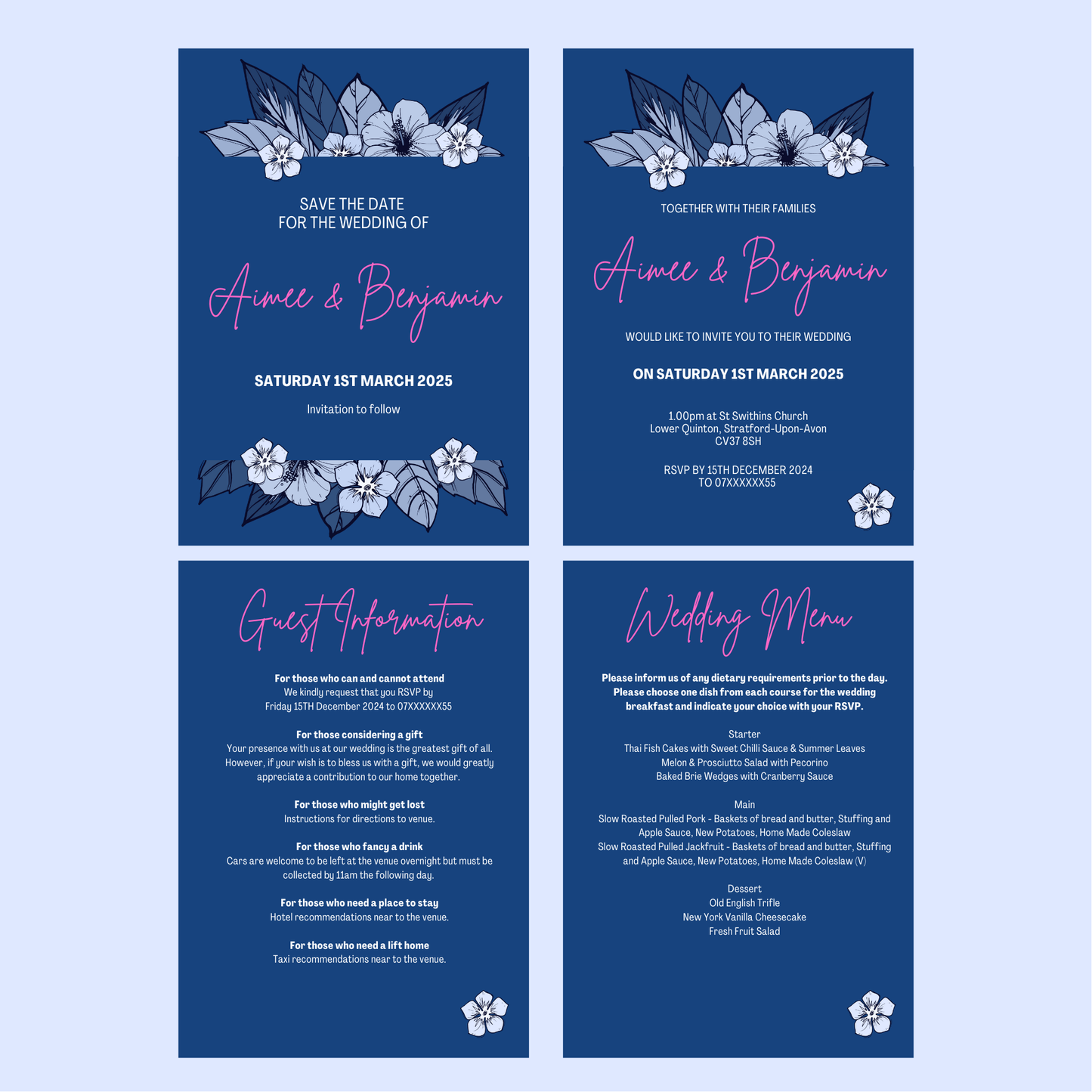 DIY Navy Pink Wedding Stationery Bundle Template