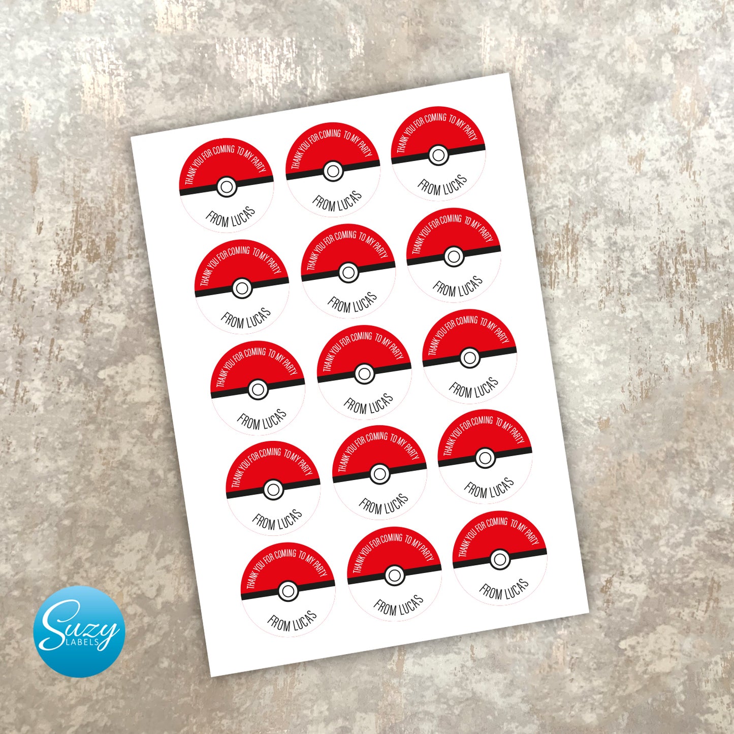 Pokemon Thank You For Coming To My Party Stickers, Personalised Party Favours