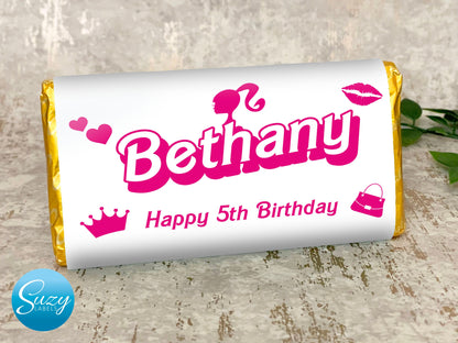 Barbie Themed Personalised Birthday Gift Chocolate Label