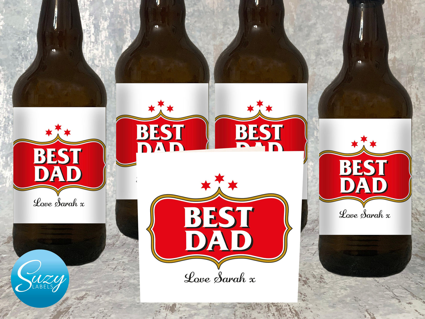 Fathers Day Personalised Beer Labels - Set of 4 with Gift Card