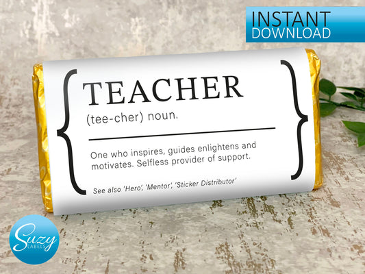 Teacher Personalised Gifts, Chocolate Label Wrapper, Teacher Appreciation, Thank You Gift, Unique and Fun, Instant Download, Budget Gift