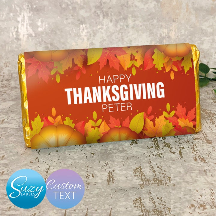 Thanksgiving Personalised Gift Chocolate Label - Give Thanks - October - Fall - Autumn