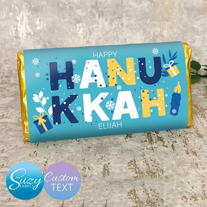 Hanukkah Personalised Gift Chocolate Label - Hanukkah Gift - Celebrate the Festival of Lights - Customisable Text