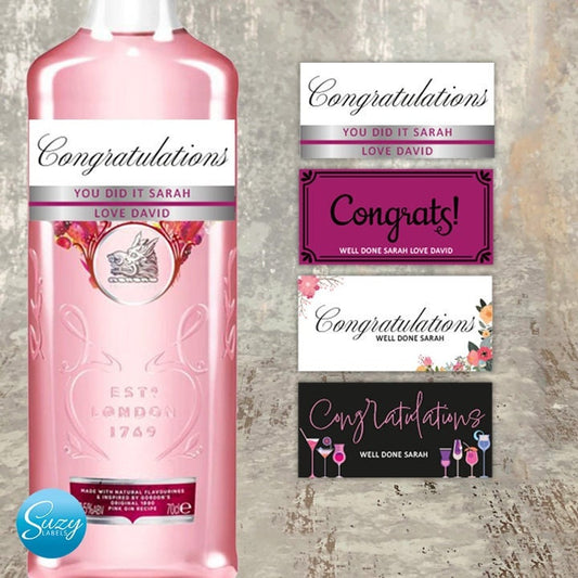 Pink Gin Gift - Personalised Gin Label - Special Congratulations Gift - Gin Lover - Alcohol Gift - Gift Cards Available