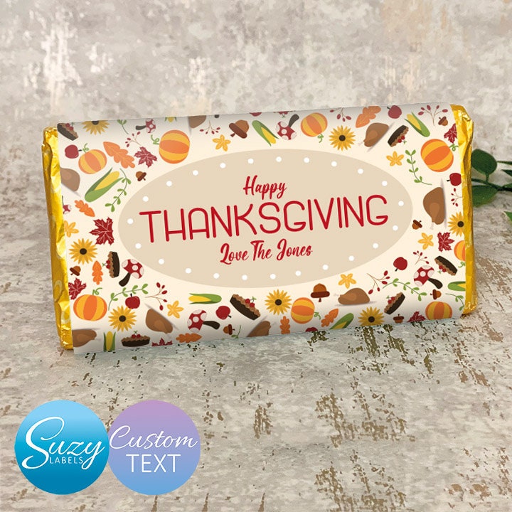 Thanksgiving Personalised Gift Chocolate Label - Give Thanks - October - Fall - Autumn