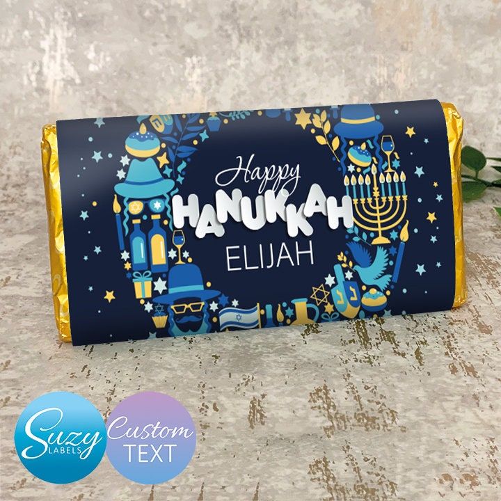 Hanukkah Personalised Gift Chocolate Label - Hanukkah Gift - Celebrate the Festival of Lights - Customisable Text